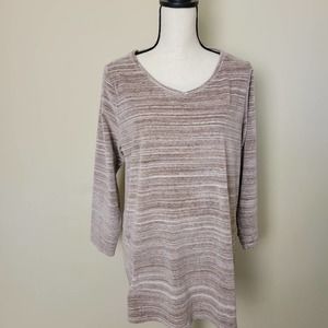 Pure Jill Womens XL Petite Stripe Velour Velvet Tunic Top  Tan Brown Pockets